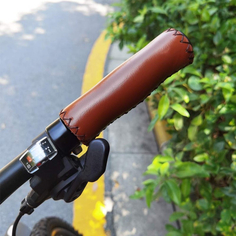Jonscart Brown Beach Cruiser Bike Bicycle Soft Synthetic Leather Handlebar Cover Hand Grips Bar with End Cap and Needle - Image 3